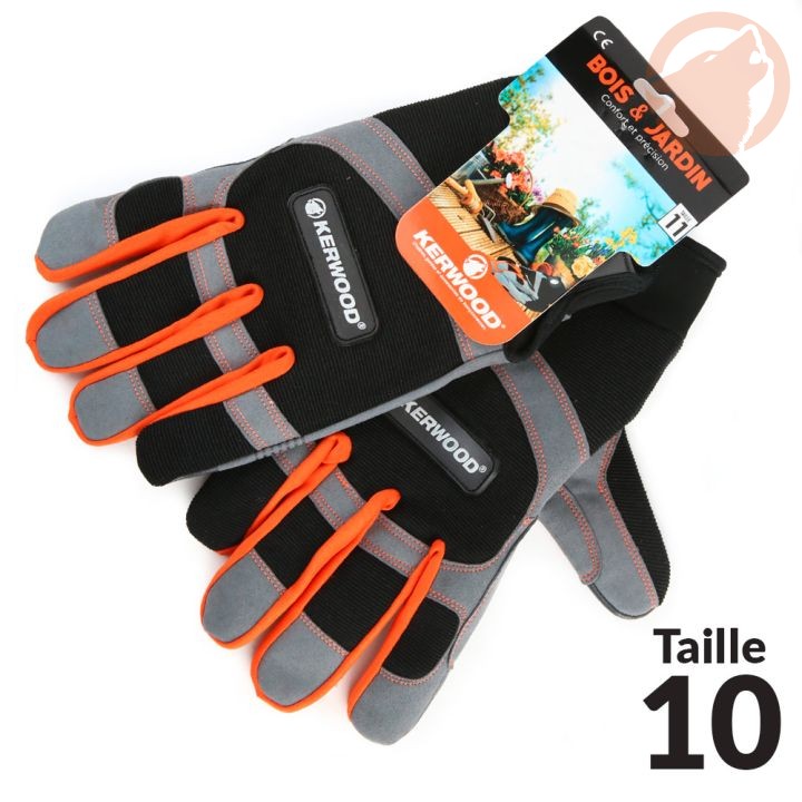 Gants pour travaux bois et jardin, Gris, Taille L / 10 - KERWOOD